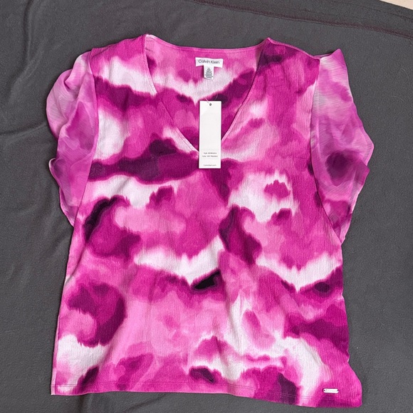 Calvin Klein Tops - Calvin Klein Pink and White Women's Blouse
